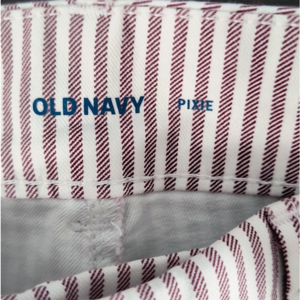 Old Navy Pixie Ankle Pants Wmn's Sz 4 White Mauve Stripe HIgh Waist Stretch NWT - Picture 2 of 15